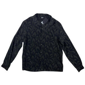 The Kooples Printed Silk Button-Up Shirt Hawaiian Collar Black Green Size M